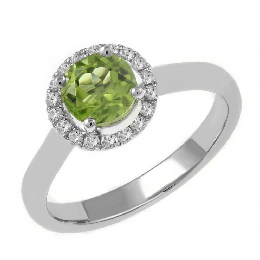 Platinum 0.87ct peridot & 0.23ct diamond halo ring
