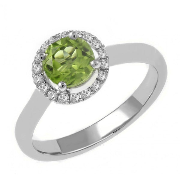 Platinum 0.87ct peridot & 0.23ct diamond halo ring