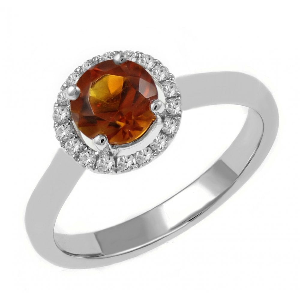 Platinum 0.83ct citrine & 0.23ct diamond halo ring