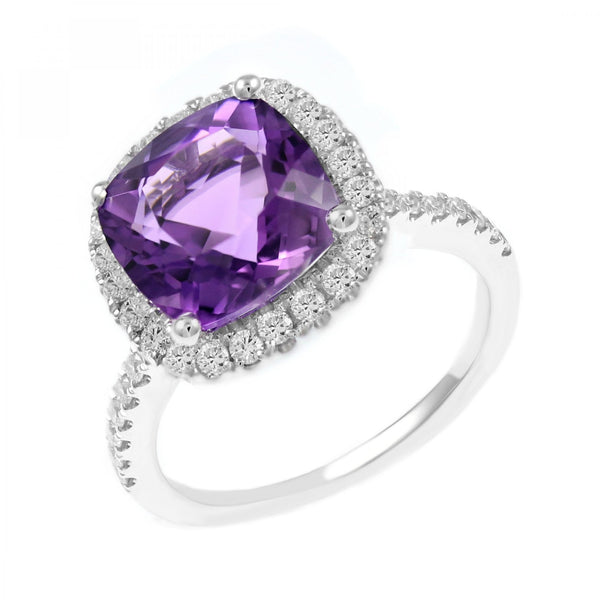 Platinum 4.64ct amethyst & 0.51ct diamond cluster ring