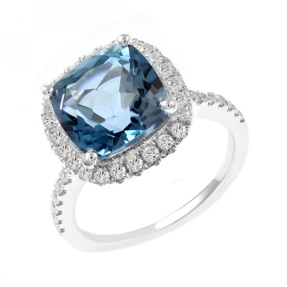 Platinum 5.46ct London blue topaz & 0.51ct diamond cluster ring