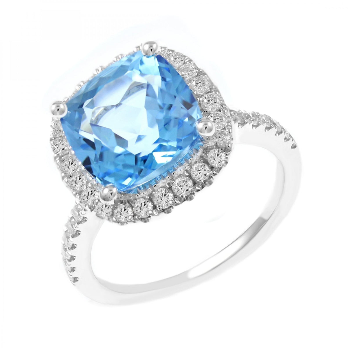 PLatinum 4.59ct Swiss blue topaz & 0.51ct diamond cluster ring