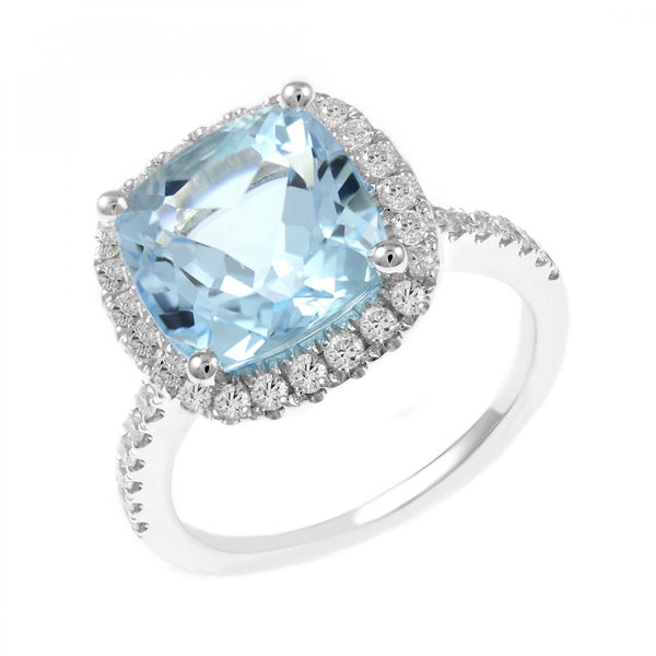 Platinum 6.37ct sky blue topaz & 0.51ct diamond ring