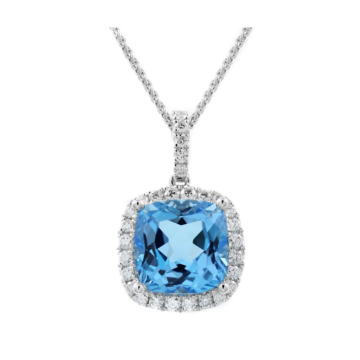 Platinum 5.66ct Swiss blue topaz & 0.42ct diamond pendant