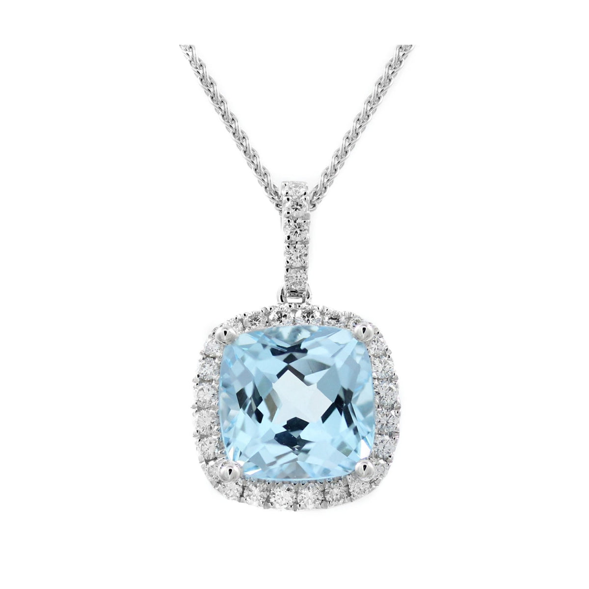 18ct white gold 5.78ct sky blue topaz & 0.42ct diamond pendant