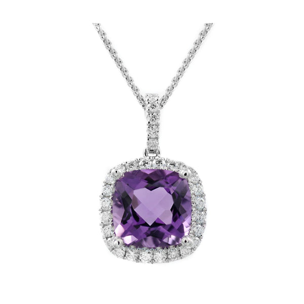 18ct white gold 4.01ct amethyst 0.42ct diamond cluster pendant