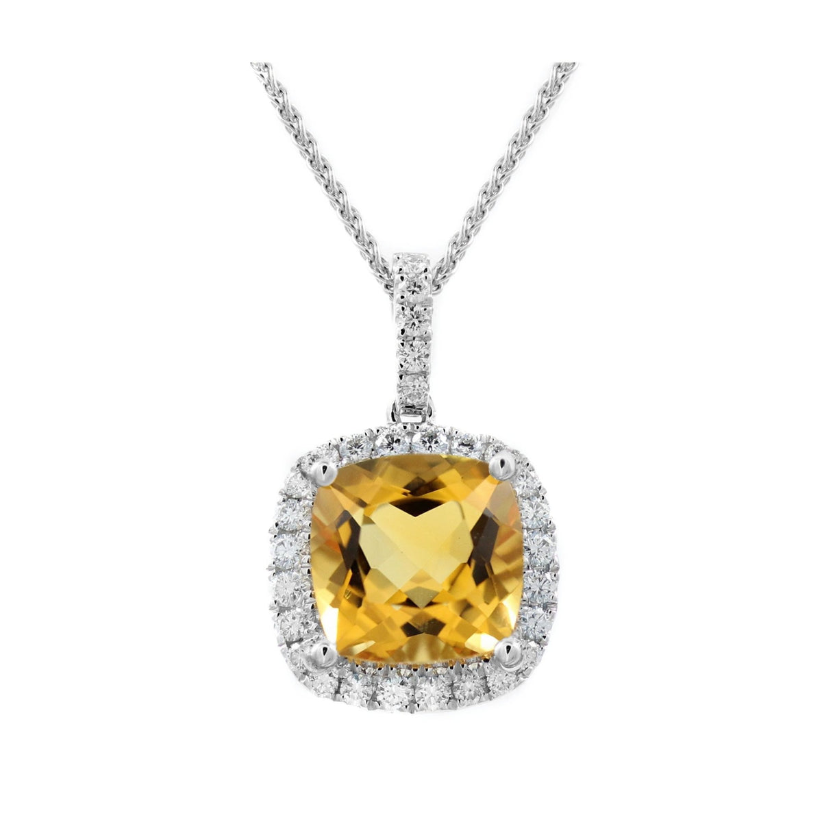 Platinum 4.51ct citrine & 0.41ct diamond cluster pendant