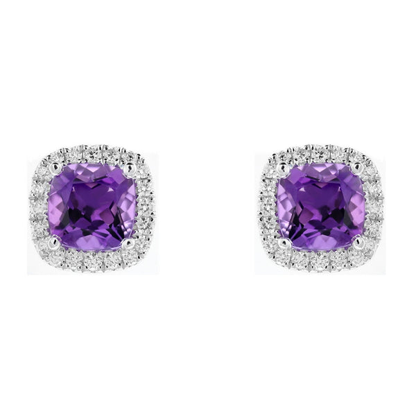 Platinum 4.10ct amethyst & 0.56ct diamond cluster earrings