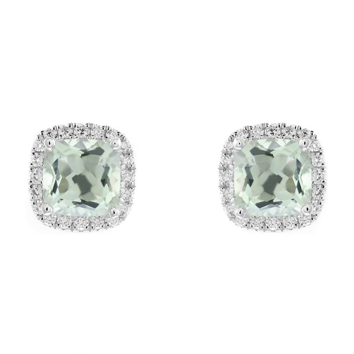 Platinum 4.42ct green amethyst & 0.57ct diamond earrings