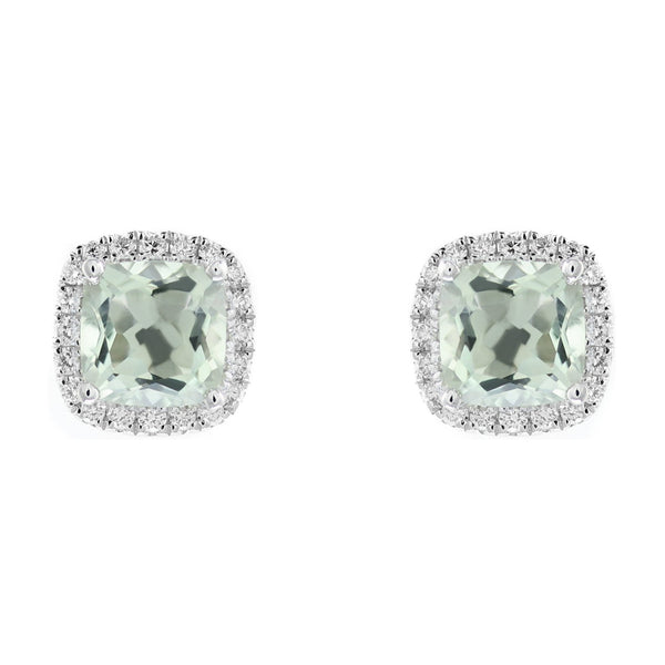 Platinum 4.42ct green amethyst & 0.57ct diamond earrings