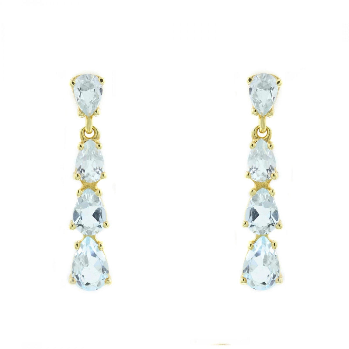 9ct yellow gold blue topaz 4 stone drop earrings