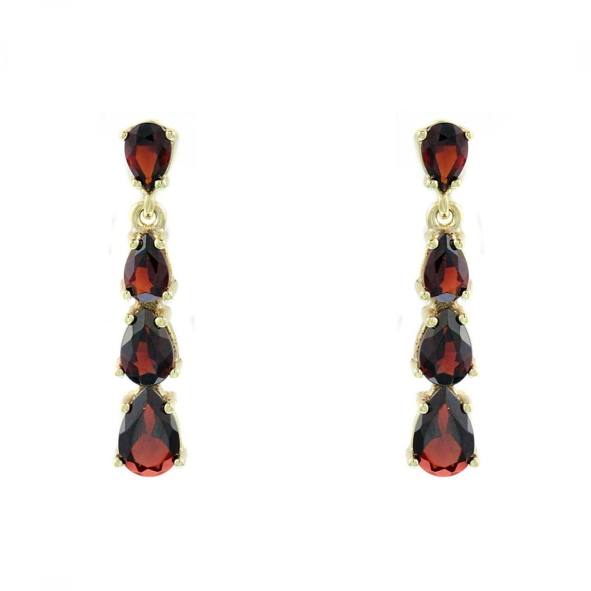 9ct yellow gold garnet 4 stone drop earrings