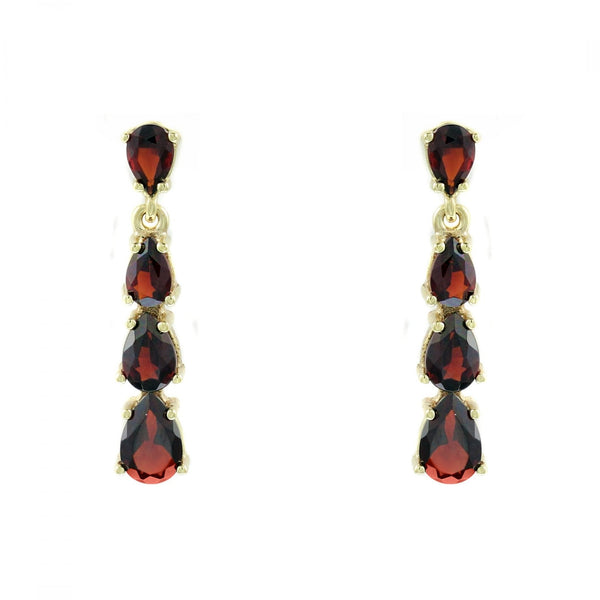 9ct yellow gold garnet 4 stone drop earrings