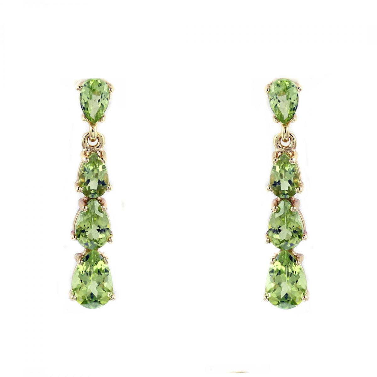 9ct yellow gold peridot 4 stone drop earrings