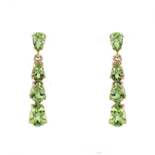 9ct yellow gold peridot 4 stone drop earrings