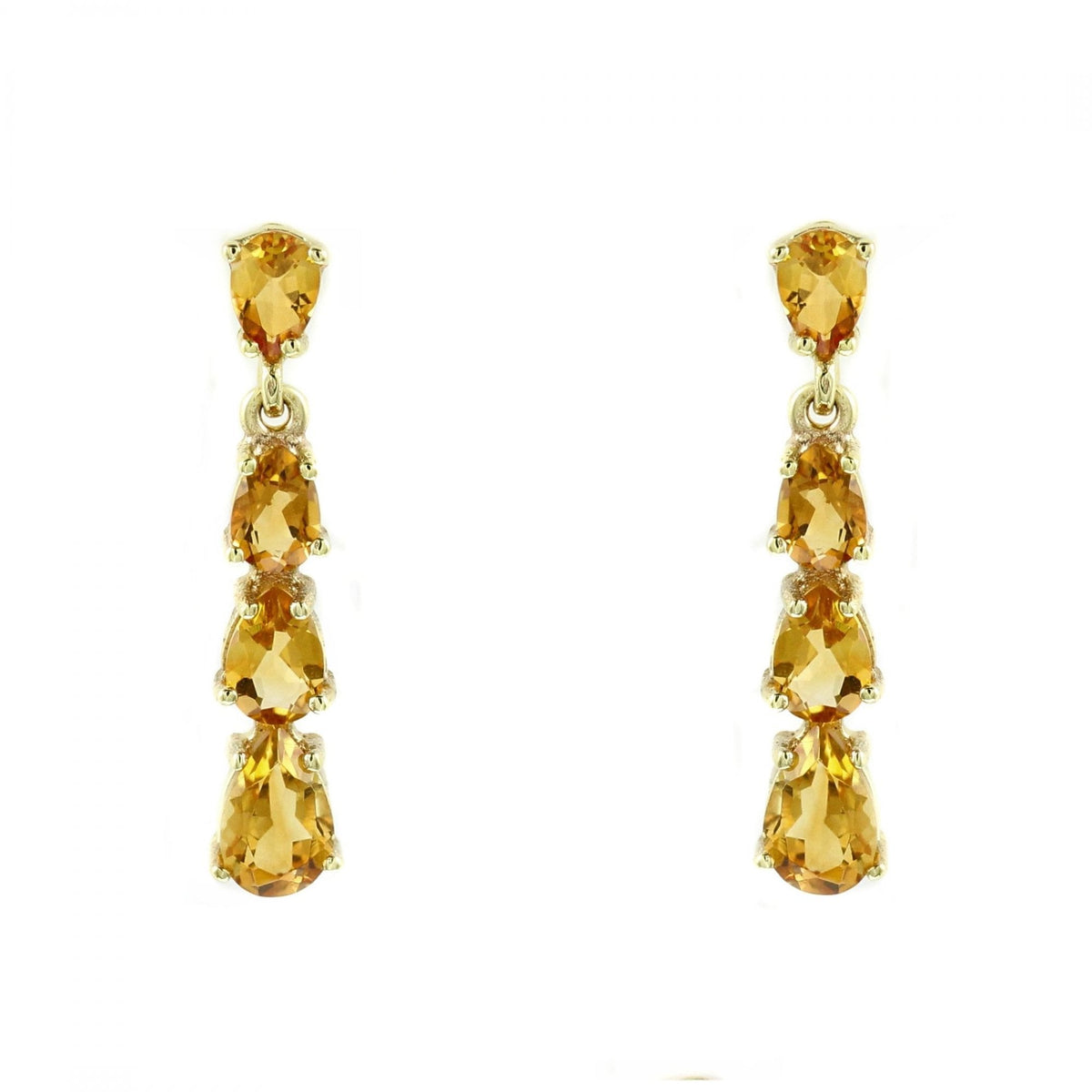 9ct yellow gold citrine 4 stone drop earrings