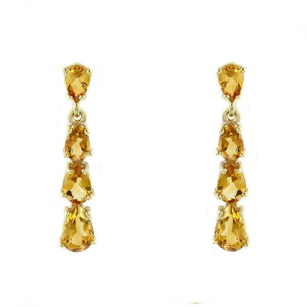 9ct yellow gold citrine 4 stone drop earrings