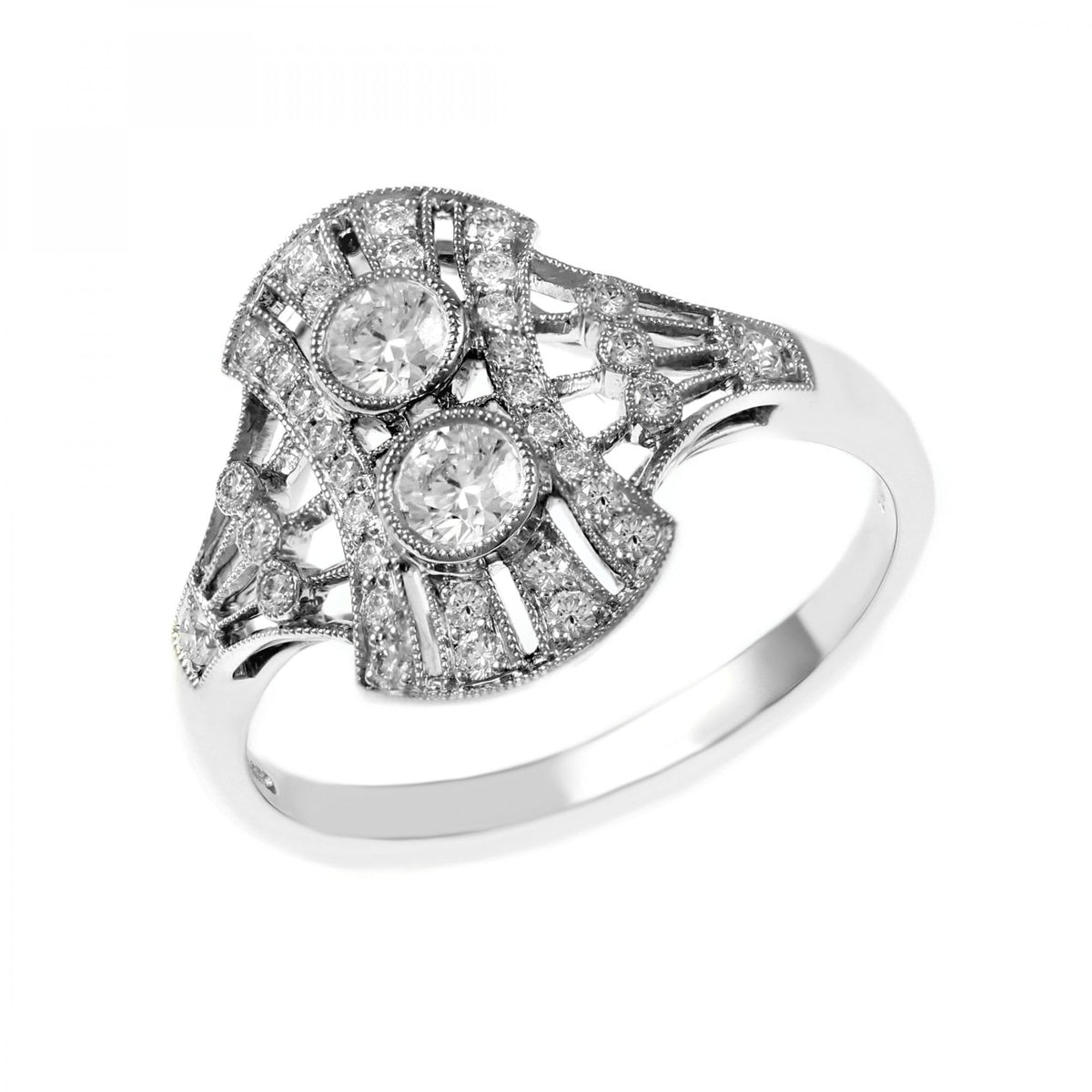 Platinum 0.42ct round brilliant cut diamond Art Deco style ring