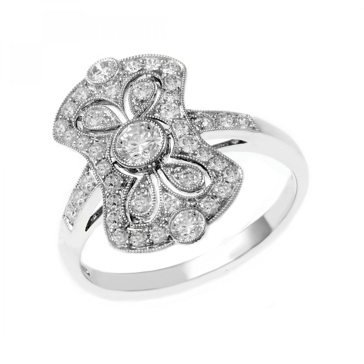 Platinum 0.57ct round brilliant cut diamond Art Deco style ring