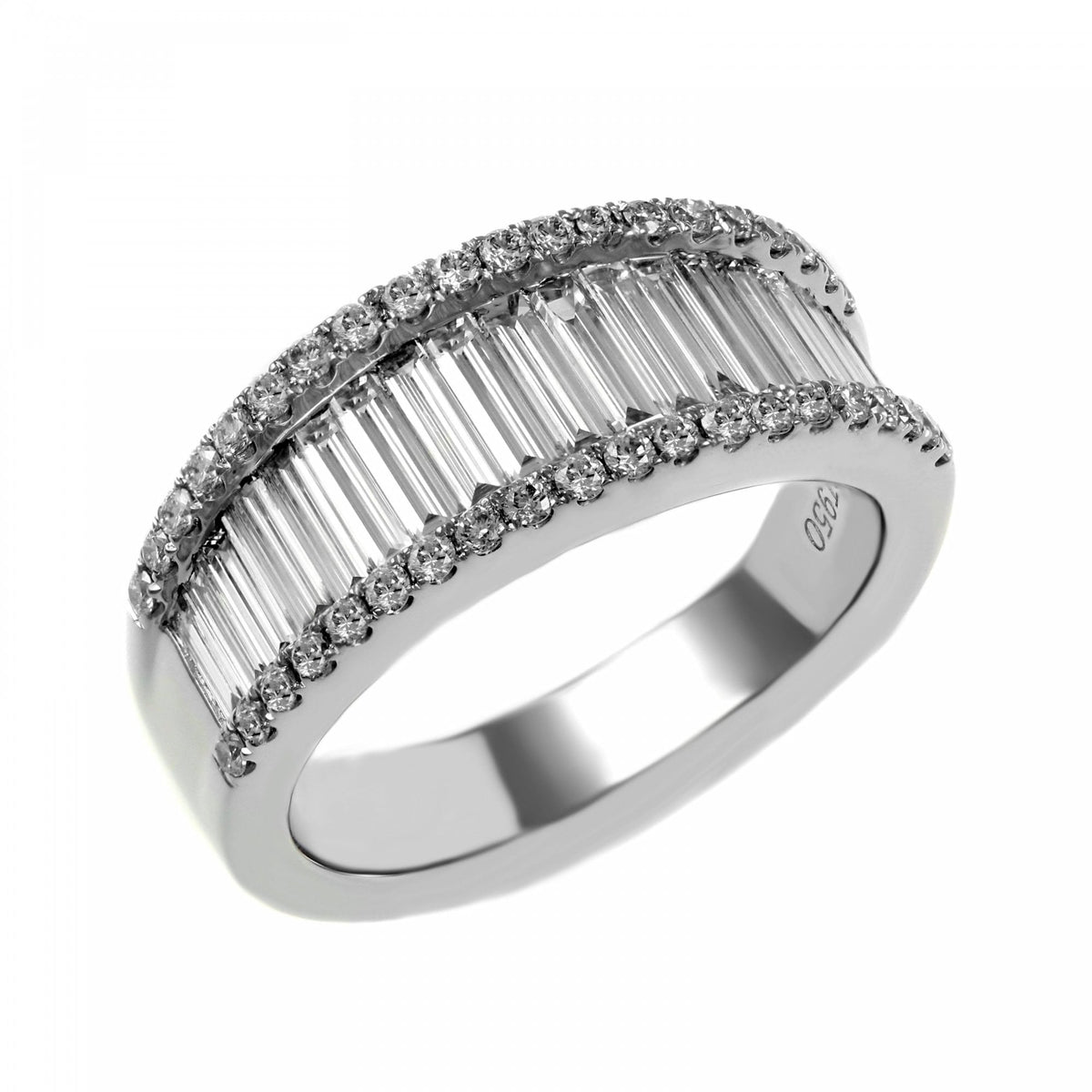 Platinum 1.77ct graduated baguette & round diamond eternity ring