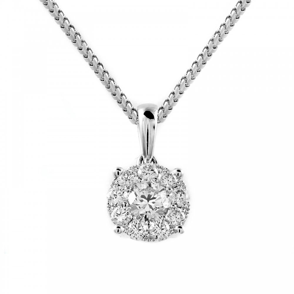 18ct white gold 0.70ct invisible set halo design pendant