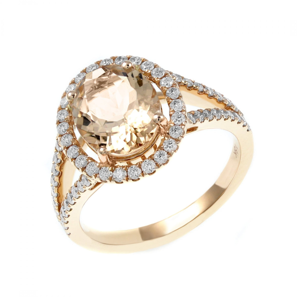 18ct rose gold 2.35ct morganite & 0.53ct diamond cluster ring