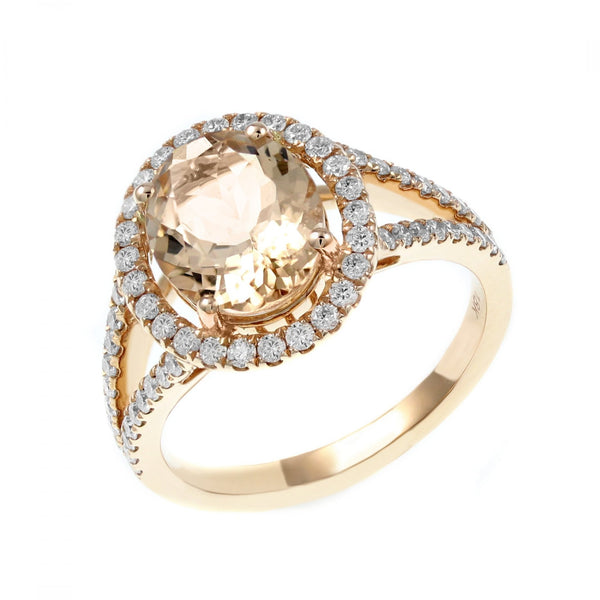 18ct rose gold 2.35ct morganite & 0.53ct diamond cluster ring