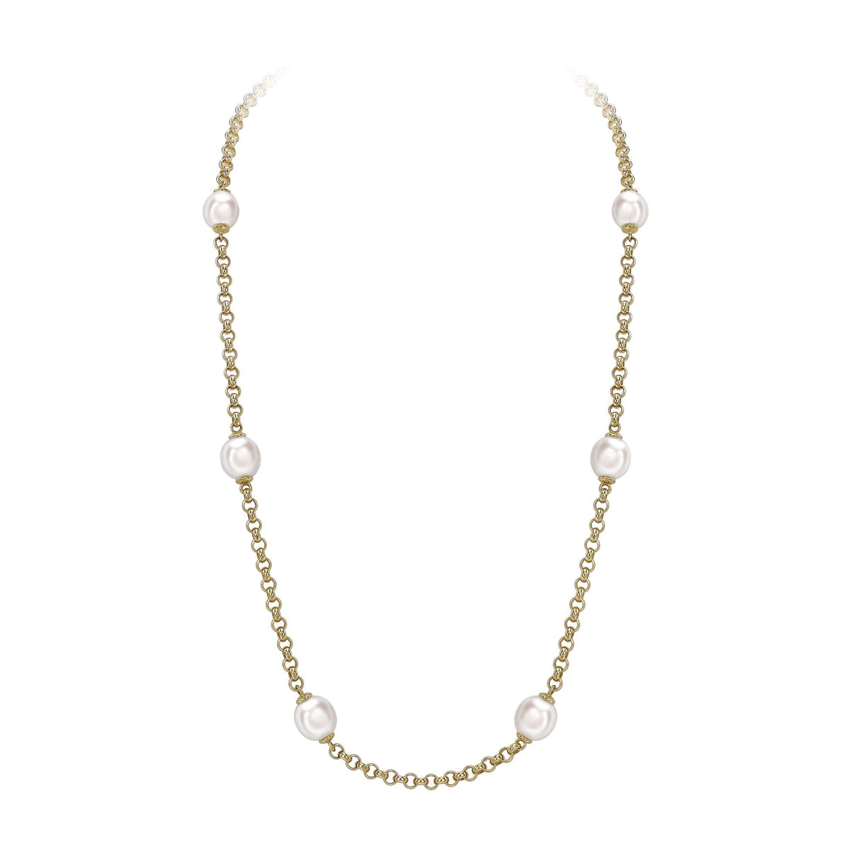 9ct yellow gold 22" 13x10mm freshwater pearl & belcher necklace