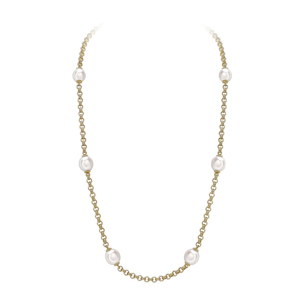 9ct yellow gold 22" 13x10mm freshwater pearl & belcher necklace
