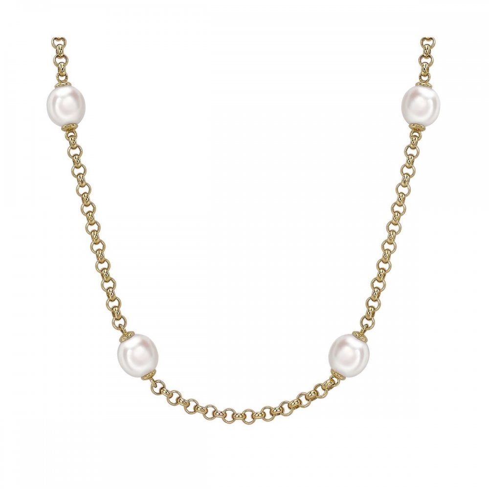 9ct yellow gold 22" 13x10mm freshwater pearl & belcher necklace