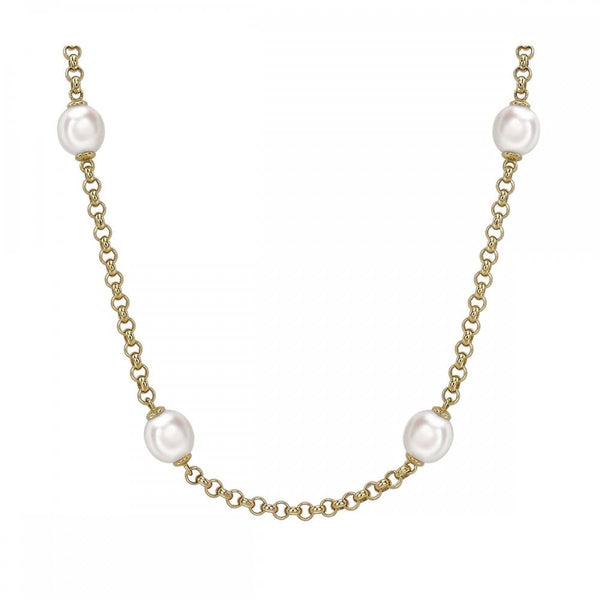 9ct yellow gold 22" 13x10mm freshwater pearl & belcher necklace