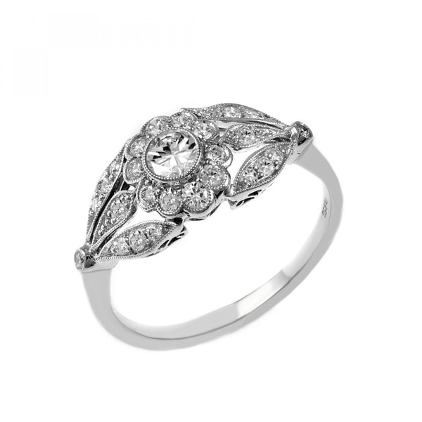 Platinum 0.43ct round brilliant cut diamond Art Deco style ring