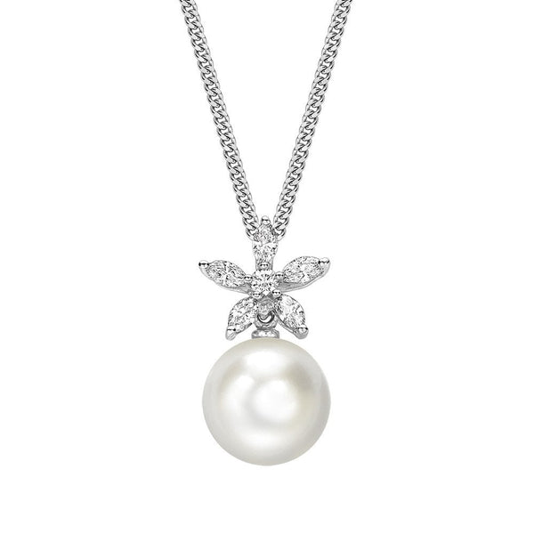 18ct white gold 9.5mm x 9mm Akoya pearl & 0.52ct diamond pendant