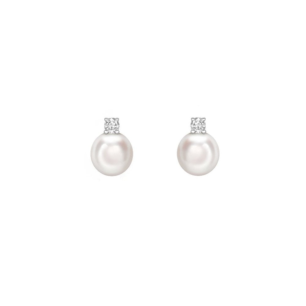 18ct white gold Akoya 7mm x 7.5mm pearl & diamond stud earrings