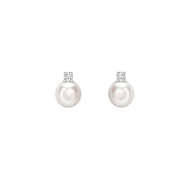 18ct white gold Akoya 7mm x 7.5mm pearl & diamond stud earrings