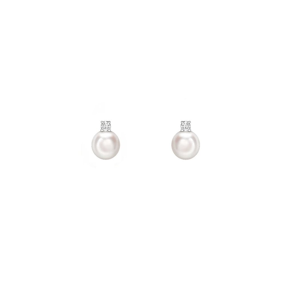 18ct white gold 6mm x 6.5mm Akoya pearl & diamond stud earrings