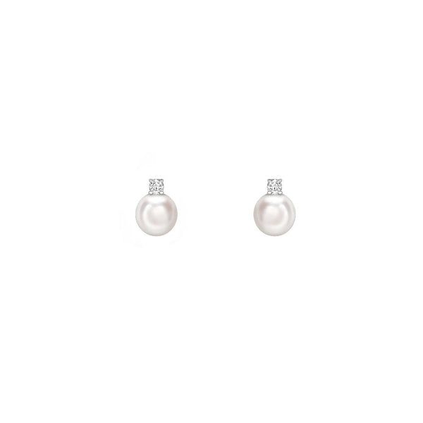 18ct white gold 6mm x 6.5mm Akoya pearl & diamond stud earrings