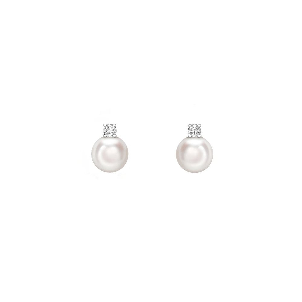 18ct white gold 6.5mm x 7mm Akoya pearl & diamond stud earrings