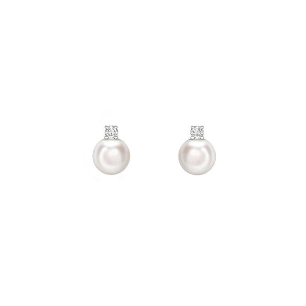 18ct white gold 6.5mm x 7mm Akoya pearl & diamond stud earrings