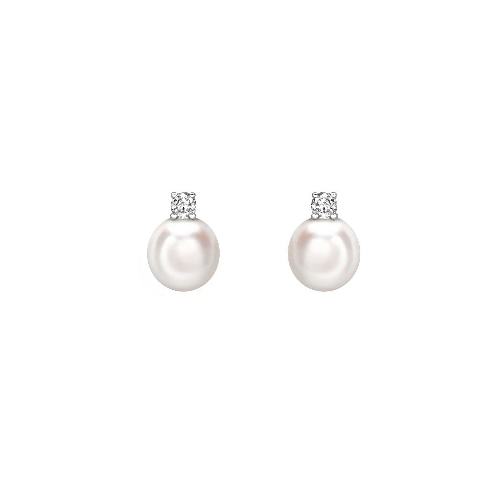 18ct white gold 8mm x 8.5mm Akoya pearl & diamond stud earrings