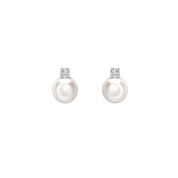 18ct white gold 8mm x 8.5mm Akoya pearl & diamond stud earrings