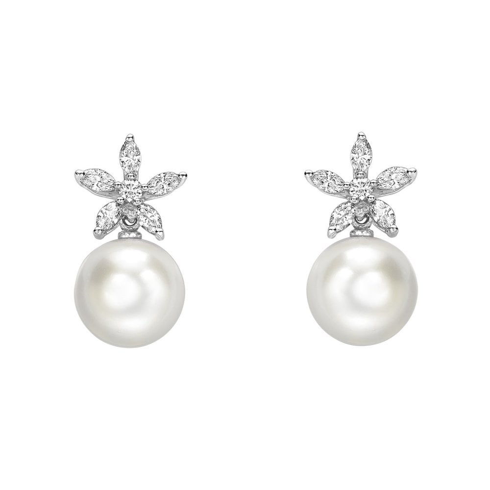 18ct white gold 9.0mm Tahitian pearl & 0.52ct diamond earrings.