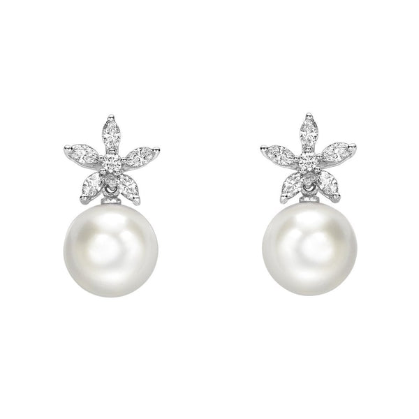 18ct white gold 9.0mm Tahitian pearl & 0.52ct diamond earrings.