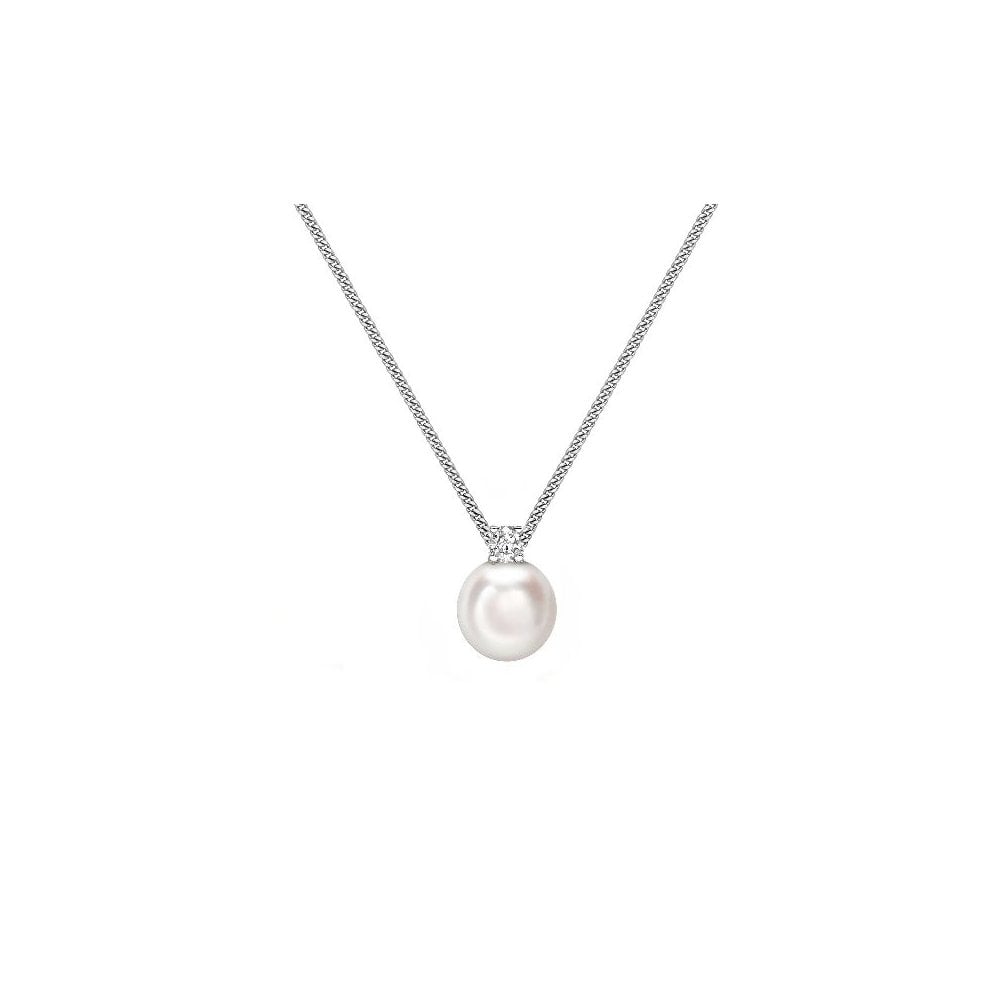 18ct white gold 5.5mm x 6mm Akoya pearl & 0.05ct diamond pendant
