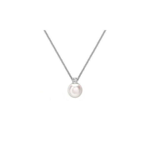 18ct white gold 5.5mm x 6mm Akoya pearl & 0.05ct diamond pendant