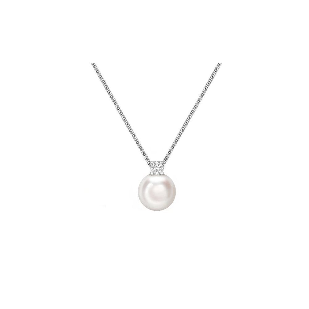 18ct white gold 6mm x 6.5mm Akoya pearl & 0.06ct diamond pendant
