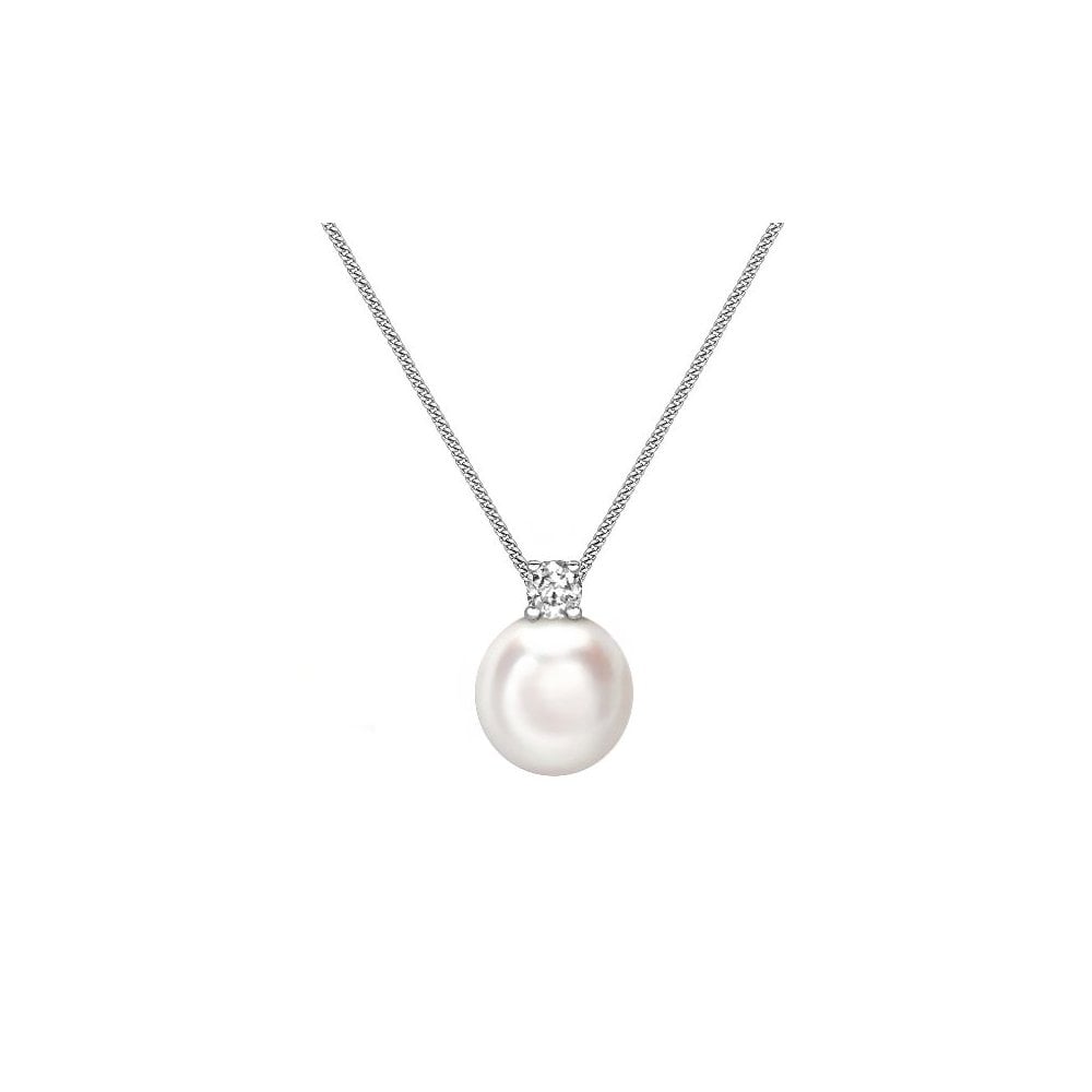 18ct white gold 6mm x 6.5mm Akoya pearl & 0.05ct diamond pendant