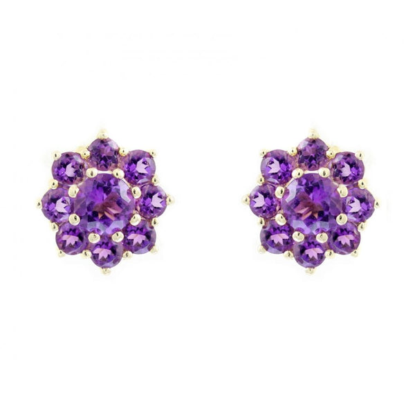 9ct yellow gold 5mm & 3mm amethyst flower cluster earrings