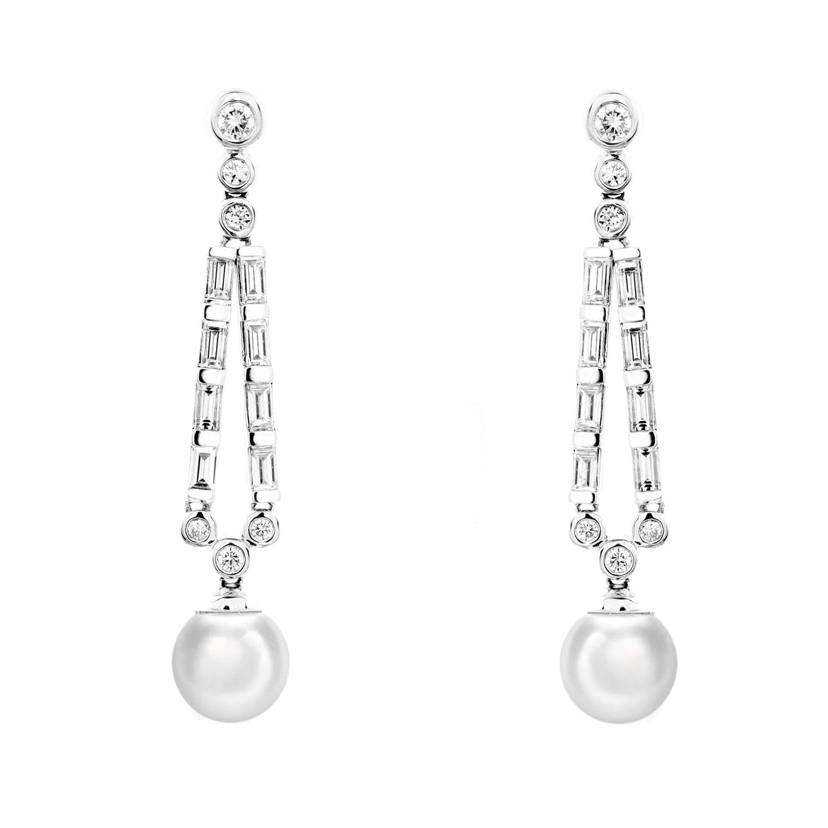 18ct white gold 8x8mm Akoya pearl & 0.96ct diamond earrings