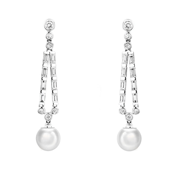 18ct white gold 8x8mm Akoya pearl & 0.96ct diamond earrings